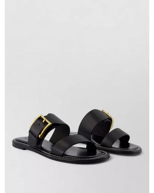 AMI Black Buckled Leather Sandals Flat Sole