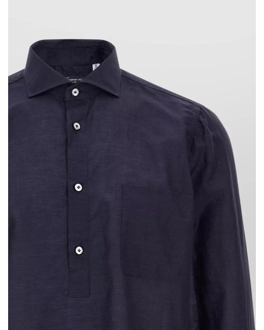 Finamore 1925 Blue Porto Shirt Button Down Collar Pocket for men