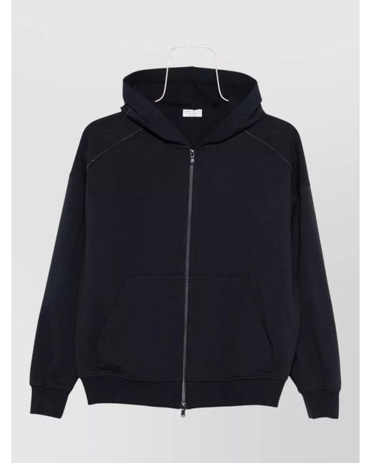 Brunello Cucinelli Blue Cotton Zip-Up Hoodie