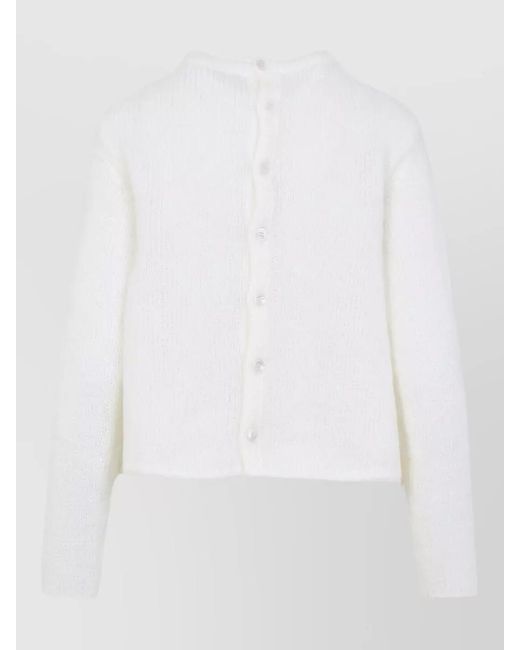 Loewe White Crew Neck Cardigan Straight Fit Textured Knit Ribbed