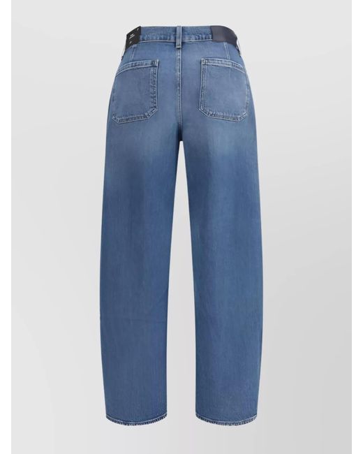 7 For All Mankind Blue Wide Leg Mid-Rise Jeans With Contrast Stitching