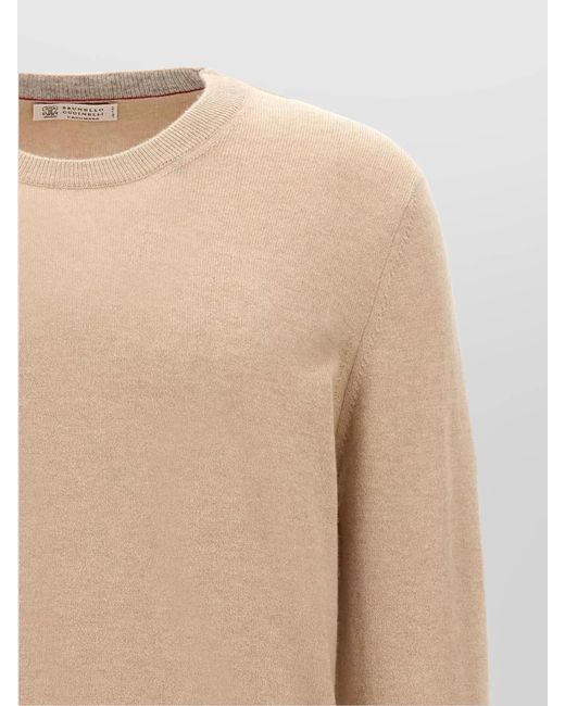 Brunello Cucinelli Natural Cashmere Ribbed Crew Neck Regular Fit Jumper for men