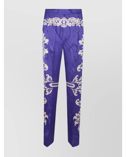 Etro Blue Patterned Trousers With Elastic Waistband And Embellishments