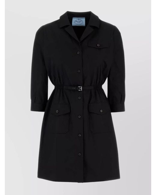 Prada Black Shirt Dress Poplin 3/4 Sleeves