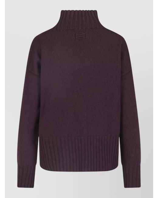 Drumohr Purple Crew Neck Top High Collar Long Sleeves