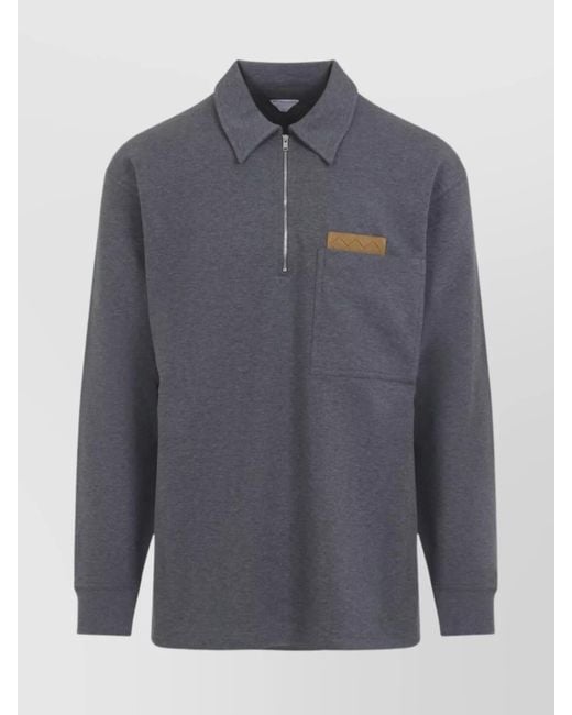 Bottega Veneta Blue Long Sleeve Polo Shirt With Chest Pocket for men