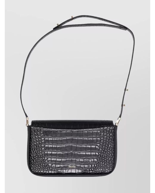 Patou Gray Calf Leather Lock Classic Shoulder Bag