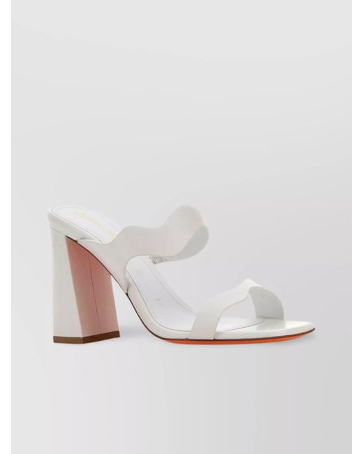 Santoni White Block Heel Open Toe Strappy Mules