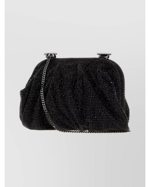 Benedetta Bruzziches Black Small Venus Clutch With Beaded Chain Strap