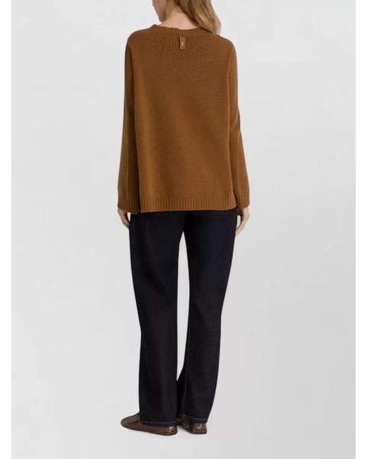Alberta Ferretti Brown Knit Top Buttoned Front Crew Neck