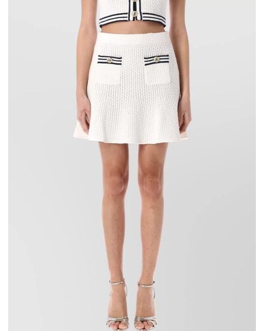 Self-Portrait White Textured Ribbed Striped Knit Mini Skirt