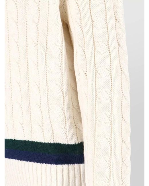 Polo Ralph Lauren Natural Cable Knit V Neck Sweater Contrast Stripes for men