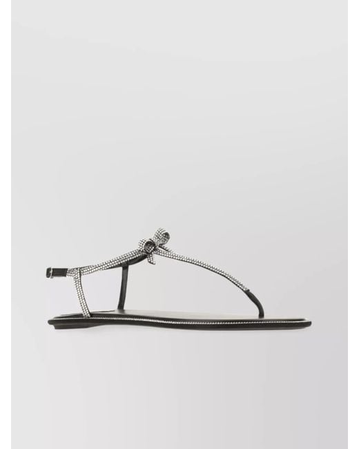 Rene Caovilla Metallic Satin Leather Sandals Bow Detail