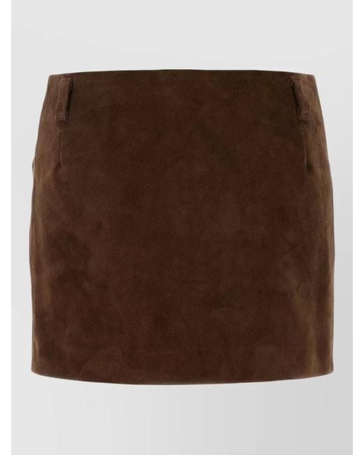 Marni Brown Suede Mini Skirt Belt Loops Contrast Panel