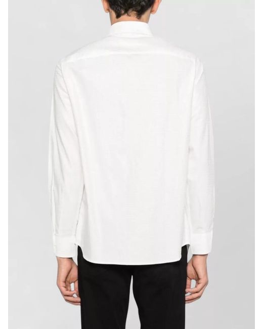 Emporio Armani White Cotton Shirt Logo Detail Long Sleeves for men