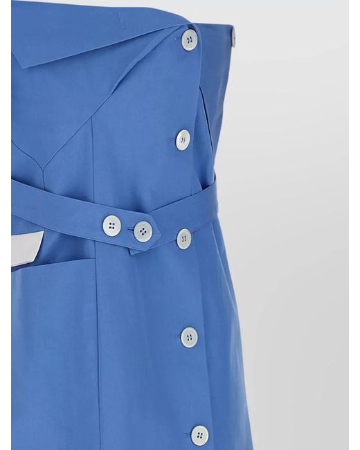 Miu Miu Blue Off Shoulder Cotton Poplin Mini Dress