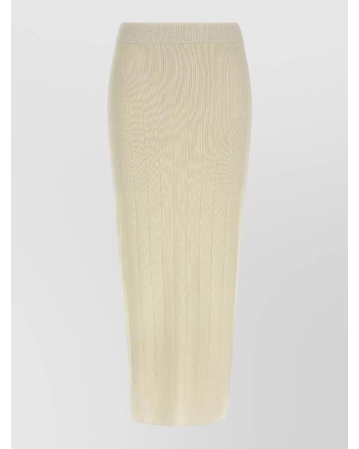 Max Mara White Sante Cashmere Ribbed Knit Midi Skirt