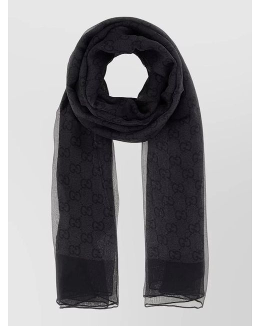 Gucci Black Chiffon Foulard Monogram Pattern Rectangular Shape