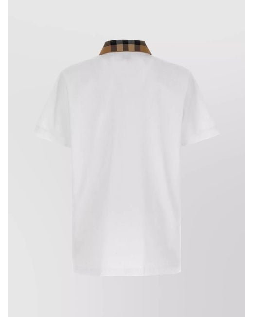 Burberry White Cotton Checked Short-Sleeve Polo Shirt for men