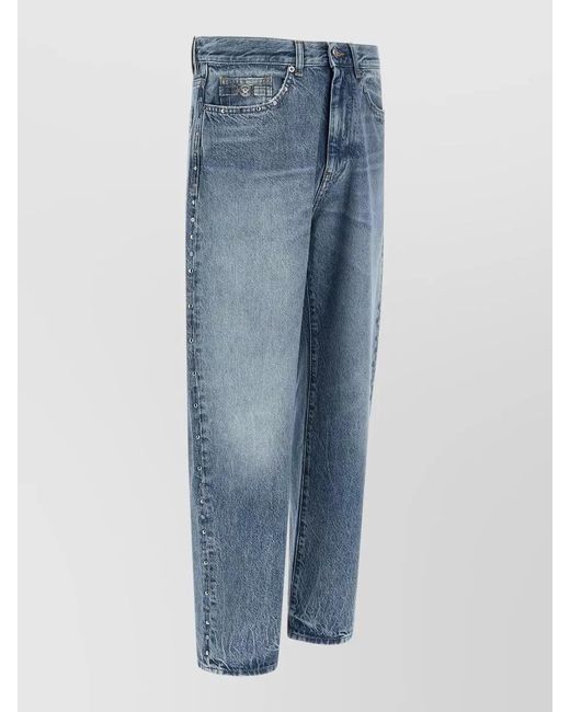 Versace Blue Cotton Studded Straight-Leg Jeans for men