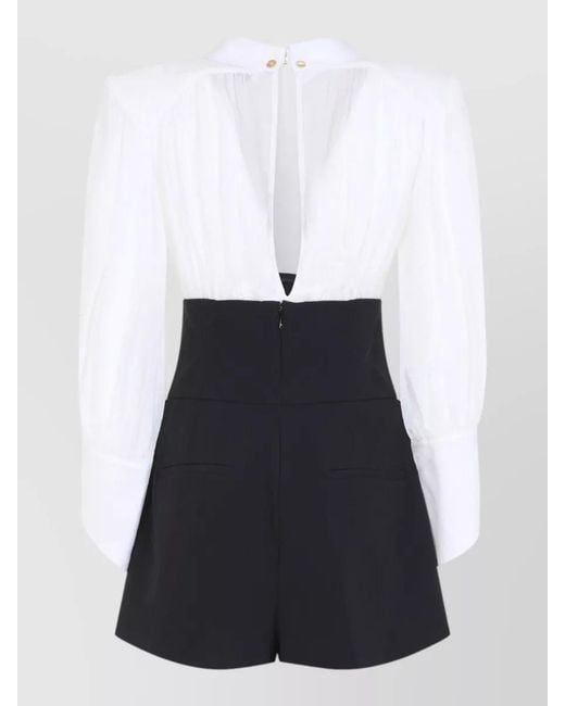 Elisabetta Franchi White Draped Bow Neckline Long-Sleeve Playsuit