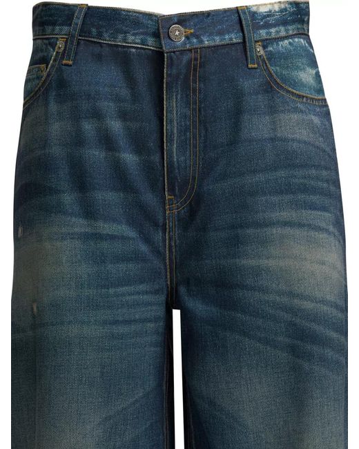 Golden Goose Deluxe Brand Blue Polyester Mid-Rise Wide-Leg Trousers