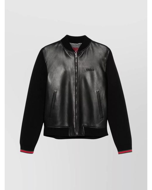 Gucci Black Leather And Knit Bomber Jacket for men