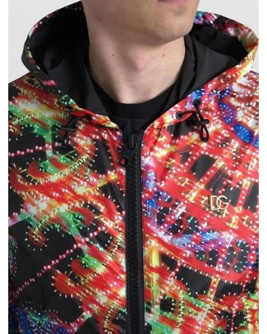 Dolce & Gabbana Black Printed Hooded Jacket for men