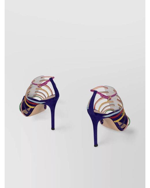 Gianvito Rossi Multicolor Rhinestone Ankle Strap Heeled Sandals