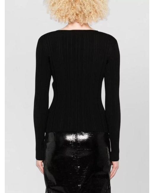 Self-Portrait Black Knit Sweater V Neck Lace Trim Ribbed