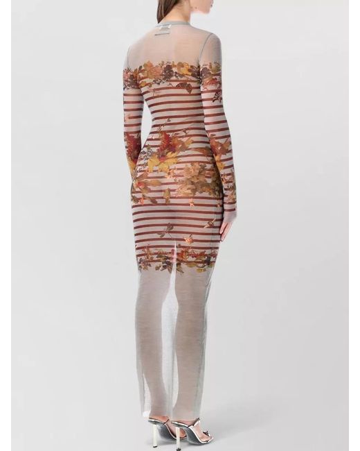 Jean Paul Gaultier Multicolor Printed Mesh Long-Sleeve Maxi Dress