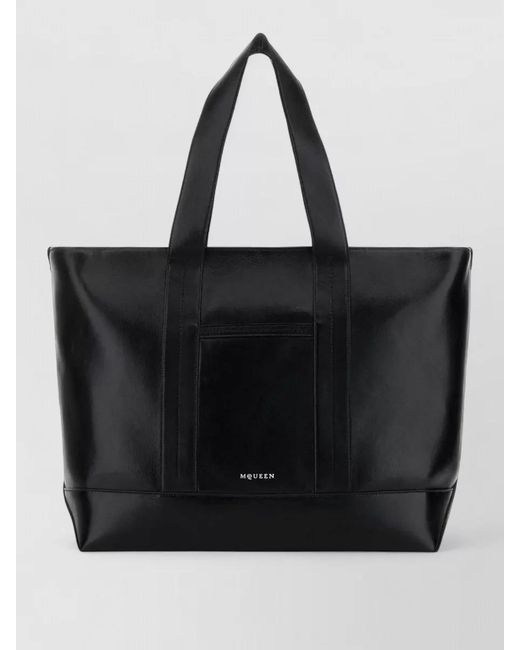 McQueen Black Leather Shoulder Bag for men