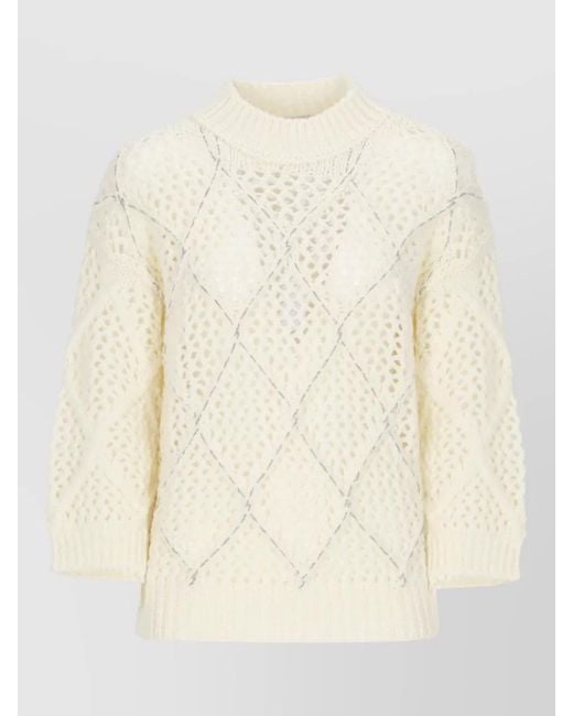 Peserico Natural Crewneck Cropped Top Beaded Knit Pattern