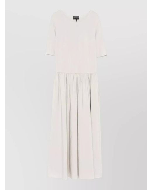 Emporio Armani White Short-Sleeve A-Line Midi Dress