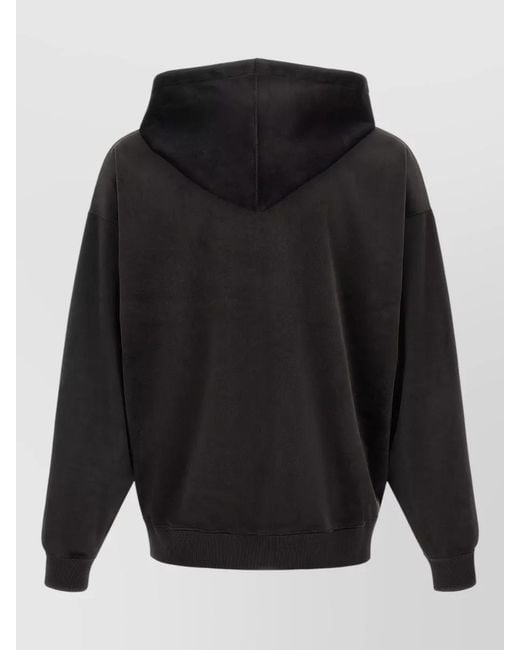 Y-3 Black Velvet Zip Hooded Sweatshirt Front Pockets for men