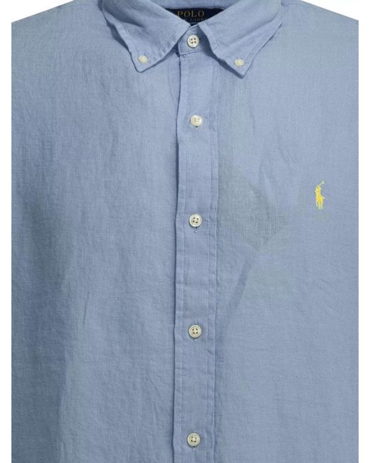 Polo Ralph Lauren Blue Logo Shirt Long Sleeves Button Collar for men