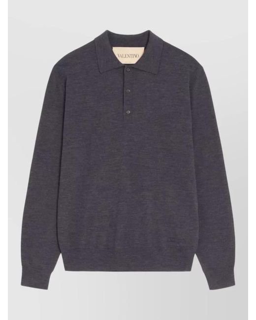 Valentino Garavani Blue Long Sleeve Crewneck Polo Silk Nylon Blend for men