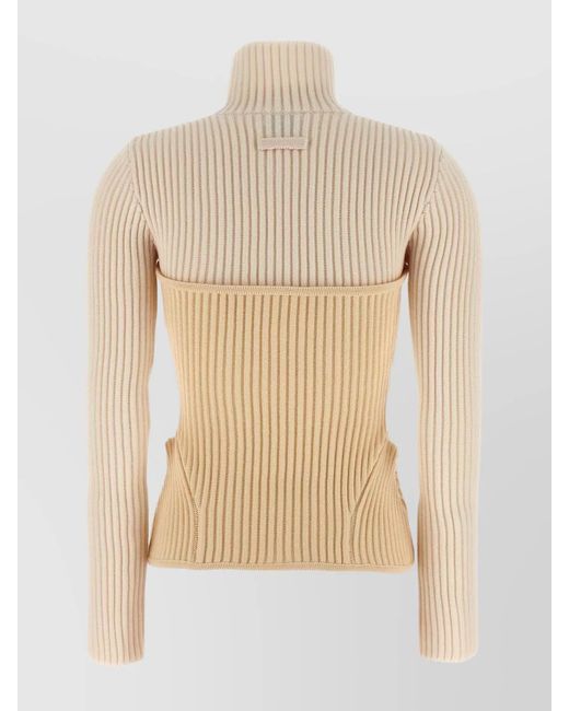 Jean Paul Gaultier Natural Ribbed Merino Wool Turtleneck Jumper