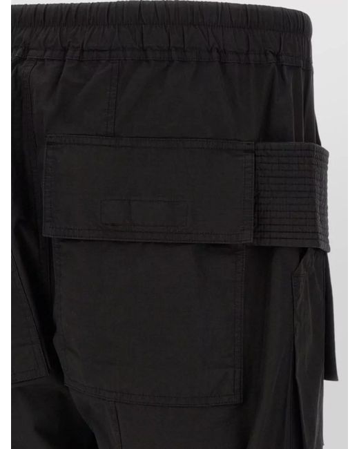 Rick Owens Black Cotton Creatch Cargo Drawstring Trousers for men