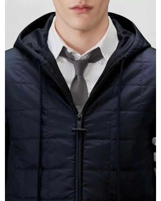 Thom Browne Blue Down Quilted Hooded Puffer Jacket for men