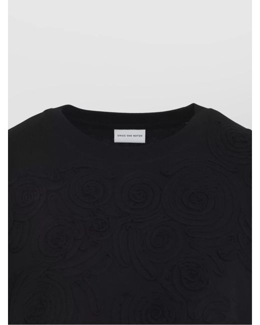 Dries Van Noten Black Cotton Embroidered Short-Sleeve T-Shirt