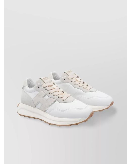 Hogan White Round Toe Low Top Sneakers With Suede Accents