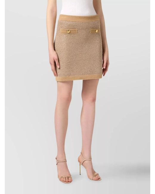 Elisabetta Franchi Natural Ribbed Knit Sequin Mini Skirt