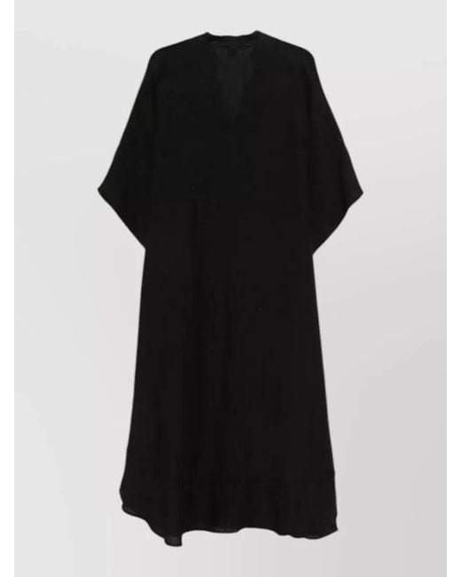 120% Lino Black Linen Kaftan Dress Loose Silhouette