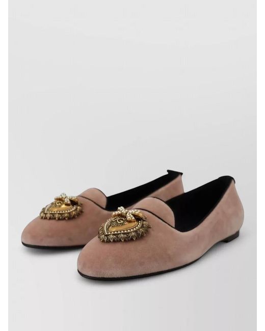 Dolce & Gabbana Natural Velvet Ballerina Flats