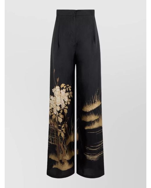 Max Mara Blue High Waist Silk Wide Leg Pants