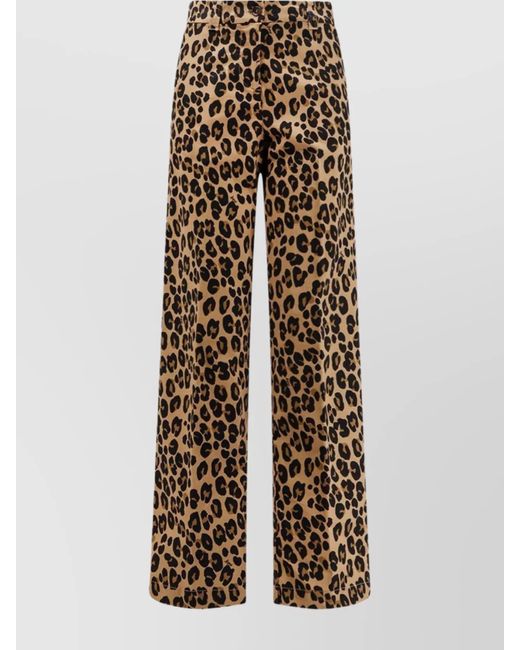 Aspesi Natural Animal Print Cotton Trousers With Button Detail