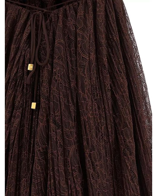 Elisabetta Franchi Brown Lace Pleated Floral Mini Dress