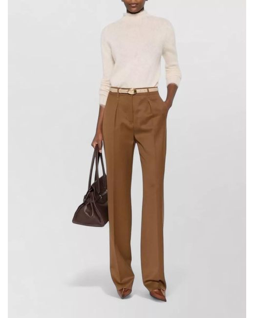 Max Mara Brown Wool Pleated Straight-Leg Tailored Trousers