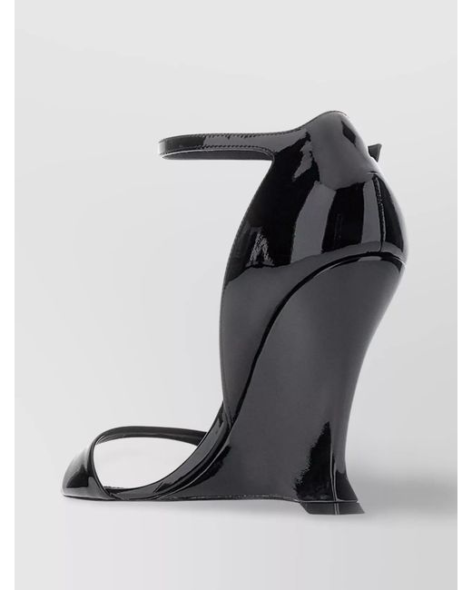 Ferragamo Black Leather Wedge Sandals
